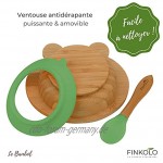 Finkolo Baby-Schüssel mit Saugnapf und Löffel aus natürlichem Bambus | Das Original 'Bambol' von Finkolo | Form Frosch | Geschirr zum Lernen | Essens-Set
