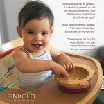 Finkolo Baby-Schüssel mit Saugnapf und Löffel aus natürlichem Bambus | Das Original 'Bambol' von Finkolo | Form Frosch | Geschirr zum Lernen | Essens-Set