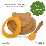 Finkolo Babyschale mit Saugnapf und Löffel aus natürlichem Bambus | Das Original 'Bambol' von Finkolo | Katzenform | Geschirr zum Lernen | Essens-Set