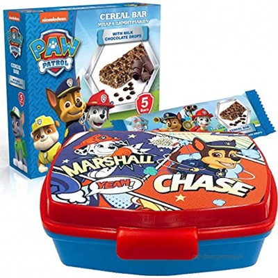 JuniorToys Design für Paw Patrol Süßes Geschenkset Brotdose Lunchbox mit Müsli-Riegeln
