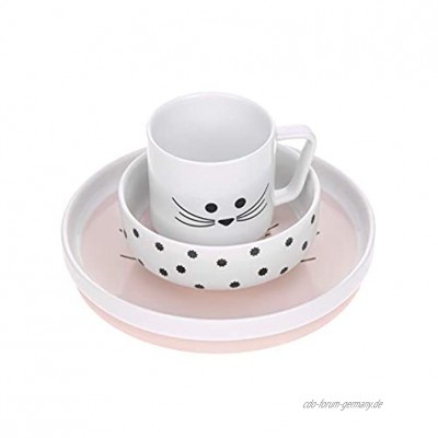 LÄSSIG Geschirrset Porzellan Kindergeschirrset Teller Schüssel Tasse mit Silikonring rutschfest Kindergeschirr  Little Chums Mouse rosa