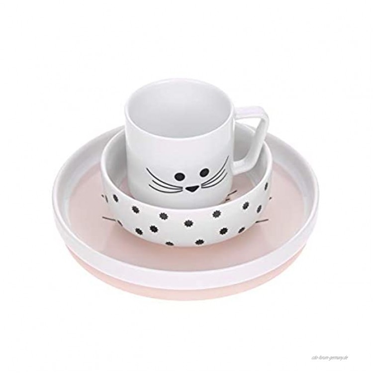 LÄSSIG Geschirrset Porzellan Kindergeschirrset Teller Schüssel Tasse mit Silikonring rutschfest Kindergeschirr Little Chums Mouse rosa