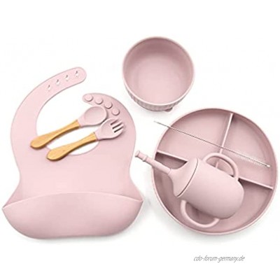 RG-FA Baby-Silikon-Lätzchen geteilt Essteller Schüssel Löffel Gabel Wasserbecher Set – Hautpuder