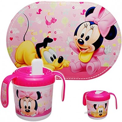 alles-meine.de GmbH 2 TLG. Set: Platzdeckchen + Trinklernbecher Trinklerntasse Trinklernflasche Disney Minnie Mouse 250 ml BPA frei auslaufsicher Baby Kinder Ei..