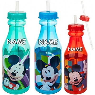 alles-meine.de GmbH Trinkbecher Trinkflasche Trinkglas Disney Mickey Mouse inkl. Name mit Strohhalm & Deckel BPA frei 420 ml Kunststoff Plastik durchsichtig &..