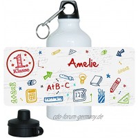 Eurofoto Trinkflasche mit Namen Amelie und 1. Klasse-Motiv für Mädchen aus Aluminium