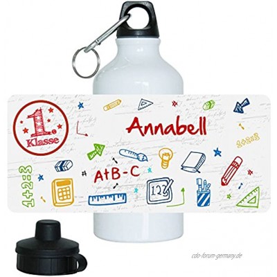 Eurofoto Trinkflasche mit Namen Annabell und 1. Klasse-Motiv für Mädchen aus Aluminium