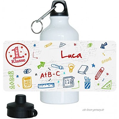 Eurofoto Trinkflasche mit Namen Luca und 1. Klasse-Motiv für Mädchen aus Aluminium