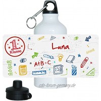 Eurofoto Trinkflasche mit Namen Luna und 1. Klasse-Motiv für Mädchen aus Aluminium