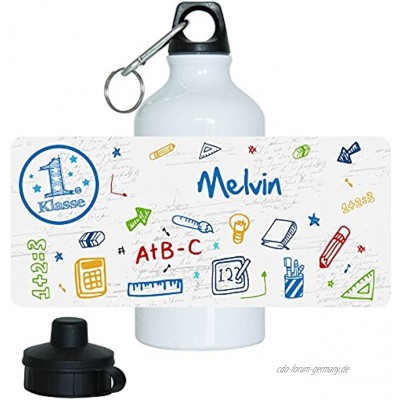 Eurofoto Trinkflasche mit Namen Melvin und 1. Klasse-Motiv für Jungen aus Aluminium