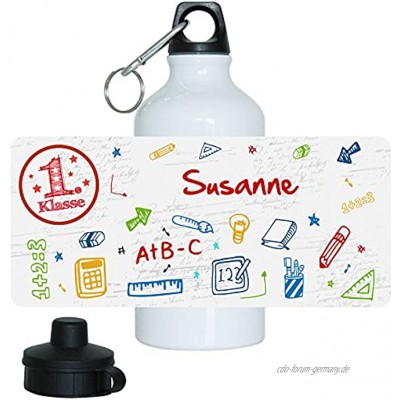 Eurofoto Trinkflasche mit Namen Susanne und 1. Klasse-Motiv für Mädchen aus Aluminium