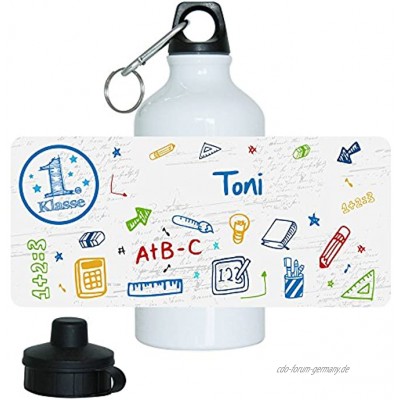 Eurofoto Trinkflasche mit Namen Toni und 1. Klasse-Motiv für Jungen aus Aluminium