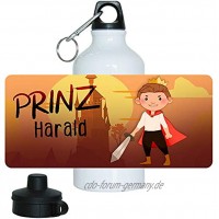 Eurofoto Trinkflasche Set mit Namen Harald und Motiv mit Prinz und Burg für Jungen | Motiv-Trinkflasche | Kinder-Aluflasche