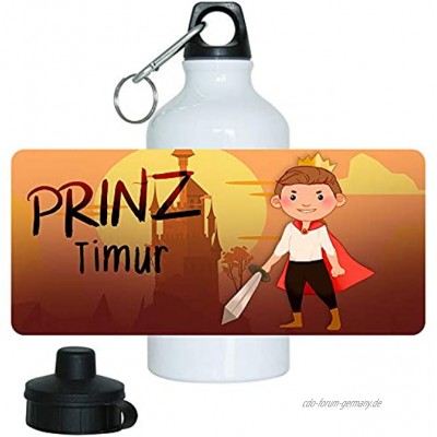 Eurofoto Trinkflasche Set mit Namen Timur und Motiv mit Prinz und Burg für Jungen | Motiv-Trinkflasche | Kinder-Aluflasche