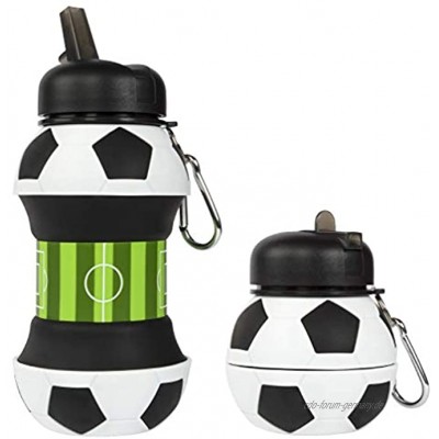 Fringoo Faltbare Silikon-Trinkflasche für Kinder 500 ml mit Karabinerhaken Auslaufsichere BPA-freie Reise-Sport-Trinkflasche Fußball Basketball