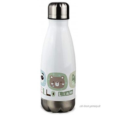 GRAZDesign Trinkflasche Kinder Kinderflasche personalisiert mit Namen für Kindergarten Schule Ausflüge Isolierflasche Hello Tiere 350ml