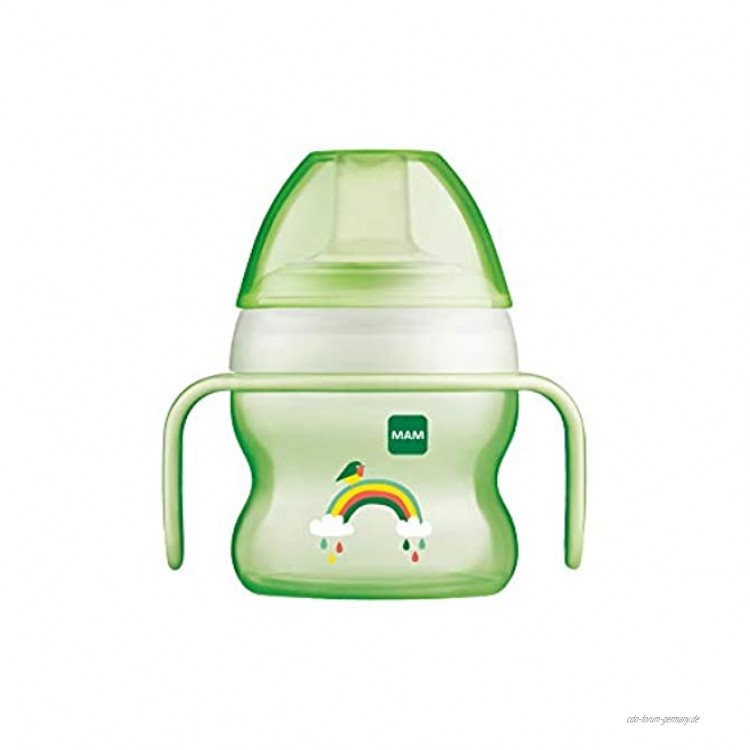 MAM Starter Cup Baby Trinklernbecher 150ml Trinkflasche für erste Trinkversuche Schnabelbecher mit rutschsicheren Griffen ab 4 Monaten grün Tiermotiv