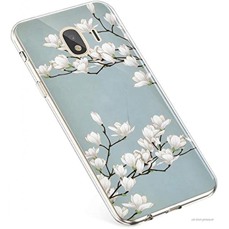 Uposao Kompatibel mit Samsung Galaxy J4 2018 Hülle Durchsichtige Handyhülle Bunt Muster Crystal Clear Transparent Silikon TPU Case Ultra Dünn Weiche Stoßfest Schutzhülle,Weiß Blumen