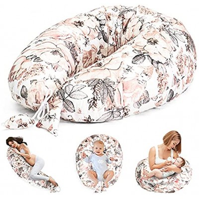 Stillkissen Schwangerschaftskissen zum Schlafen Seitenschläferkissen Lagerungskissen für Baby XXL Pregnancy Pillow Oeko-Tex Wilde Rose auf Weiß