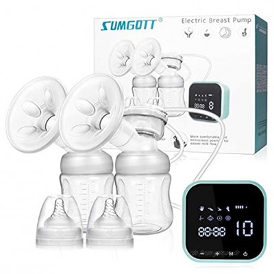 SUMGOTT Elektrische Milchpumpe Doppel-Stillpumpe Elektrische Brustpumpe mit Touchscreen Wiederaufladbares 8 Modi & 10 Stufen