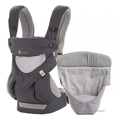Ergobaby Babytrage 360 Cool Air Carbon Grey inkl. Neugeboreneneinsatz 4in1 Baby Tragehilfe Rückentrage Bauchtrage