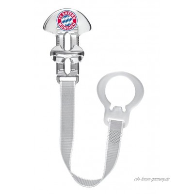 MAM Clip im Fan Design des FCB FC Bayern München Schnullerhalter passend für alle MAM Schnuller und Ringschnuller Klettverschluss für Beißringe und weiteres Zubehör grau Fanartikel Fußball