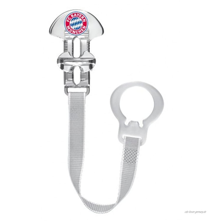 MAM Clip im Fan Design des FCB FC Bayern München Schnullerhalter passend für alle MAM Schnuller und Ringschnuller Klettverschluss für Beißringe und weiteres Zubehör grau Fanartikel Fußball