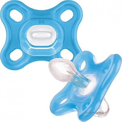 MAM Comfort All-Silikon-Schnuller ab 0 Monaten 2 Stück weich und leicht für Frühchen und Neugeborene mit selbststerilisierendem Reiseetui blau