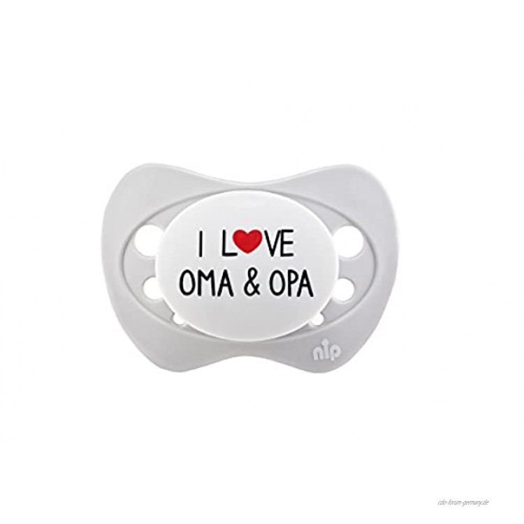 nip Schnuller I love Oma and Opa: Kiefergerecht Mindert Druck auf Zahn- & Kieferbereiche Silikon-Schnuller 0-6 Monaten