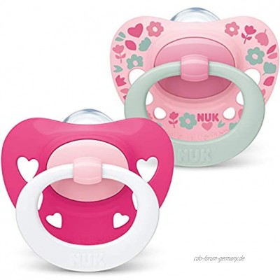 NUK Signature Schnuller | 18-36 Monate | BPA-freier Schnuller aus Silikon | rosa Herzen | 2 Stück