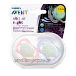 Philips Avent ultra air Schnuller 0-6 Monate für die Nacht SCF376 12 leuchten im Dunkeln Doppelpack rosa lila