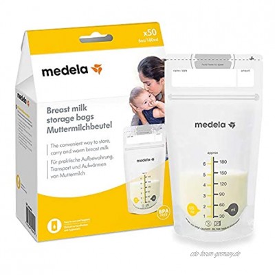 Medela Set mit 180 ml Muttermilchbeuteln – Packung mit 50 Stück BPA-freien Muttermilch-Auffangbeuteln mit doppelreihigem Verschluss – Schnelles Einfrieren und Auftauen