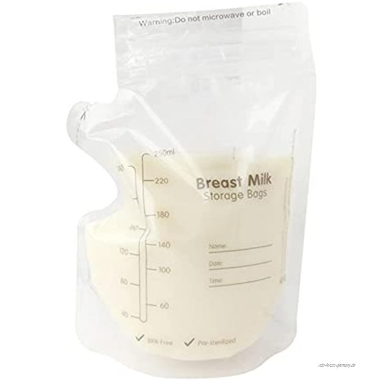 Tianxiu 250 ml Muttermilch-Aufbewahrungsbeutel 60 Counts Muttermilchbehälter Beutel vorsterilisiert BPA-frei Doppelreißverschluss mit Informationsaufzeichnungsbereich Aufzeichnung jeder Fabulous