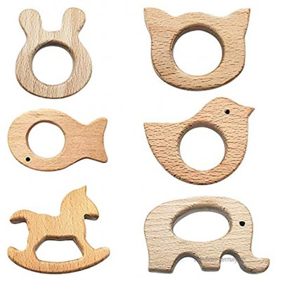 6 Stück Holz Baby Beißring Spielzeug Holz Zahnen Ring Baby Kinderkrankheiten Ring Vogel Elefant Eichhörnchen Fisch Halskette Armband DIY Zubehör