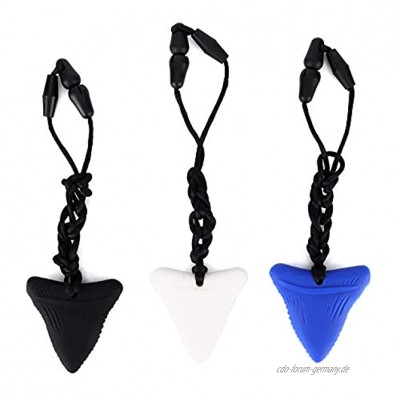 Beißring Halskette 3 STÜCKE Silikon Shark Beißring Anhänger Kauen Komfort Beißring Halskette für BabySchwarz weiß blau