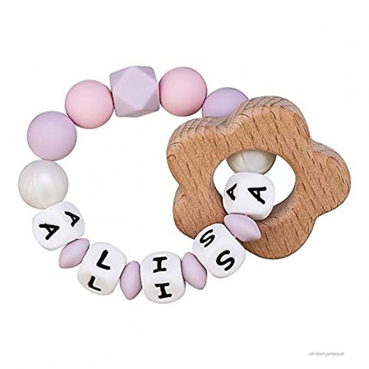 Beißring mit Namen Personalisiert Baby Zahnen Nursing Zubehör Armband Blume Hölzern Ring Neutral Geschenk zum Säugling