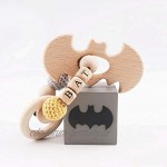 Mamimami Home Baby Holz Beißring Batman Superman Crochet Perlen DIY Armband Natürliche Kautabletten Organische Ringe Rassel Sinnes Baby Gym Spielzeug Charms Für Kinderkrankheiten