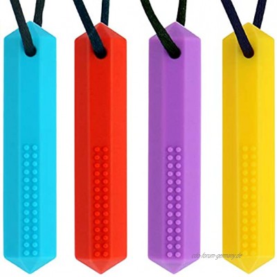 Panny & Mody Sensory Chew Halskette für Jungen und Mädchen 4er Pack Silikonkristallanhänger für Kinder mit Autismus ADHS Oral Chew Toys für sensorische Motorhilfen