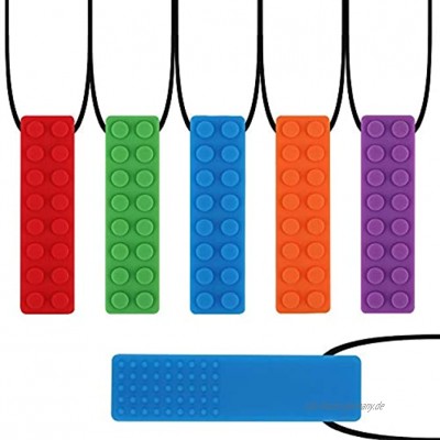 Yideng Kauen Halskette Silikon Zahnen Anhänger 5 Stück Bunte Kauen Spielzeug für Training Entwicklung Beruhigung Kinder Chew Toys für Autismus ADHS Babys Sensorische Oral Motor Angst