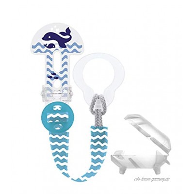 MAM Clip it! Fashion & Cover Schnullerband mit Saugerschutz längenverstellbarer Schnullerhalter mit abnehmbarem Ring passend für Schnuller Beißringe sowie Spielzeuge blau