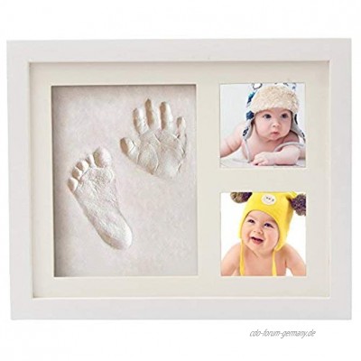 Baby Handabdruck und Fußabdruck Bilderrahmen DIY Set mit Lehm Holz Acrylglas Rahmen für Baby Kleinkinder als Andenken Geschenk von Discoball ca. 28x23cm