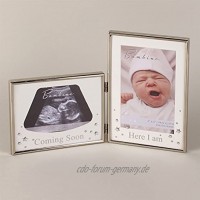 Bambino versilberter Doppel-Bilderrahmen für Ultraschallbild und Neugeborenen-Foto „Coming Soon“ und „Here I Am“
