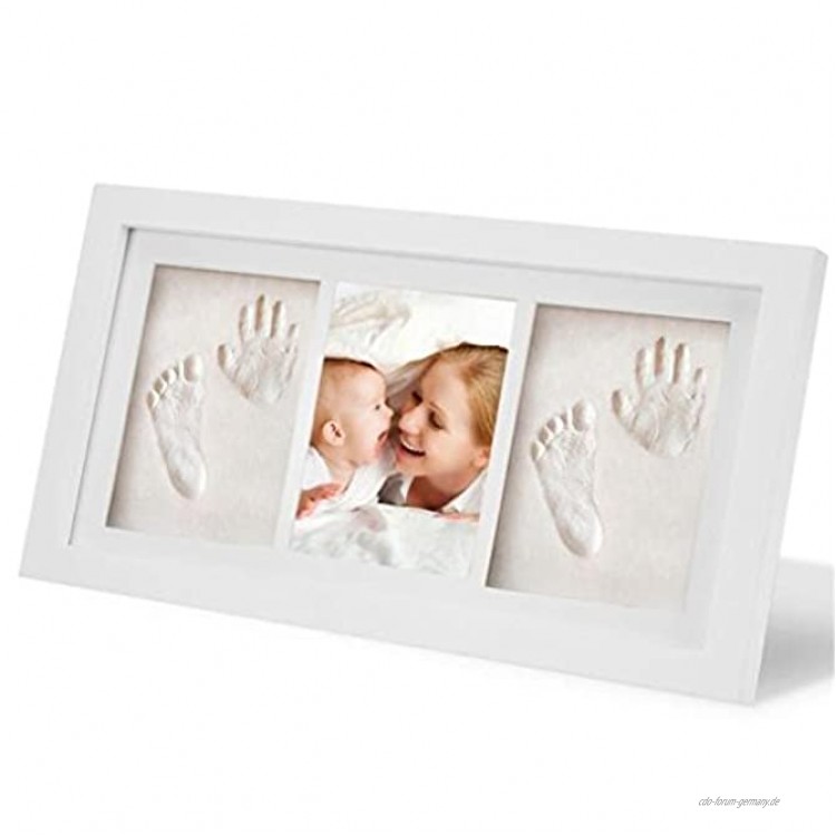 Holzsammlung Bilderrahmen Baby 3D Handabdruck und Fußabdruck Personalisierter Bilderrahmen aus Holz mit Ungiftigem Lehm Andenken Set für Baby Geschenk Größe33 x 18 x 2 CM #3