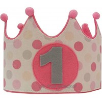 Kembilove Krone zum ersten Geburtstag Kindergeburtstag für Jungen und Mädchen Premium Baumwolle und Filz Universalgröße Punkte Krone rosa-grau Ideal für Fotos