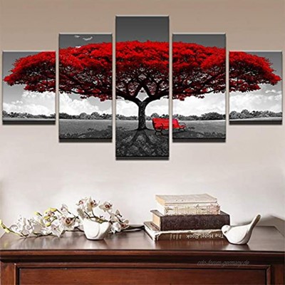 YFFSUN Wohnkultur HD gedruckte Wandkunst Bilder 5 Stück Red Tree Art Landschaft Landschaft Leinwand Malerei Wohnkultur für Wohnzimmer
