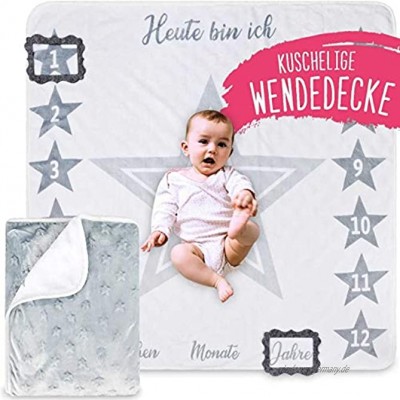 2 Seitige graue Baby Meilenstein Wende Decke mit Sternen Geschenk zur Geburt