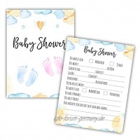 20 Babyshower Karten zum Ausfüllen für Jungen und Mädchen Babyparty Geschenk für Schwangere Babyorakel Ratespiel
