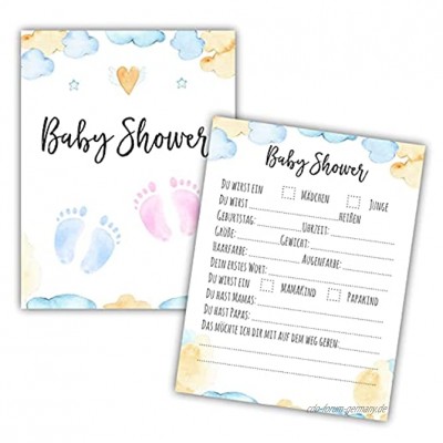 20 Babyshower Karten zum Ausfüllen für Jungen und Mädchen Babyparty Geschenk für Schwangere Babyorakel Ratespiel
