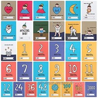 ABirdon Baby Meilensteinkarten 32 Stück Baby Monatskarten Set mit Andenken Box Taufe oder Babyparty Milestone Cards Geschenk für Eltern zu Aufzeichnung Neugeborenen Ereignis Unisex