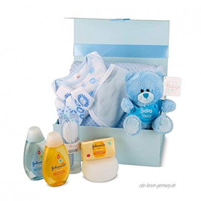 Baby Box Shop Baby Shower Baby Party Geschenke und das Notwen-digste für Neugeborene Neugeborenen Set Jungen – Teddybär und blaue Aufbewahrungsbox inklusive Baby Geschenk Junge